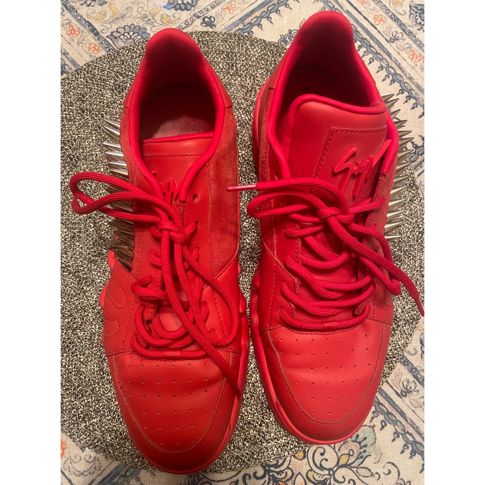 Giuseppe Zanotti Urchin Red Leather Suede Spiked Low Top Sneakers It 41 Mens 8
